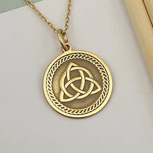 14k Solid Gold Celtic Knot Necklace, Personalized Celtic Triquetra Necklace, Celtic Trinity Knot Pendant, Celtic Knot Jewelry For Men