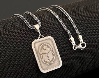 Scarab Necklace Sterling Silver | Egyptian Beetle Jewelry | Gifts For Him