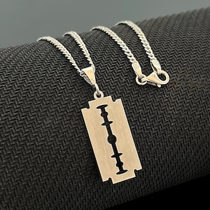 925 Sterling Silver Razor Blade Necklace: Edgy Punk Rock Jewelry
