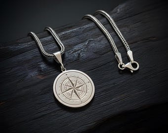 Personalized Compass Necklace | Sterling Silver | Mens Travel Jewelry | Gifts For Him