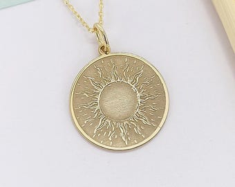 925 Sterling Silver Sun Necklace: Engraved Sunburst Pendant, Personalized Sunshine Jewelry
