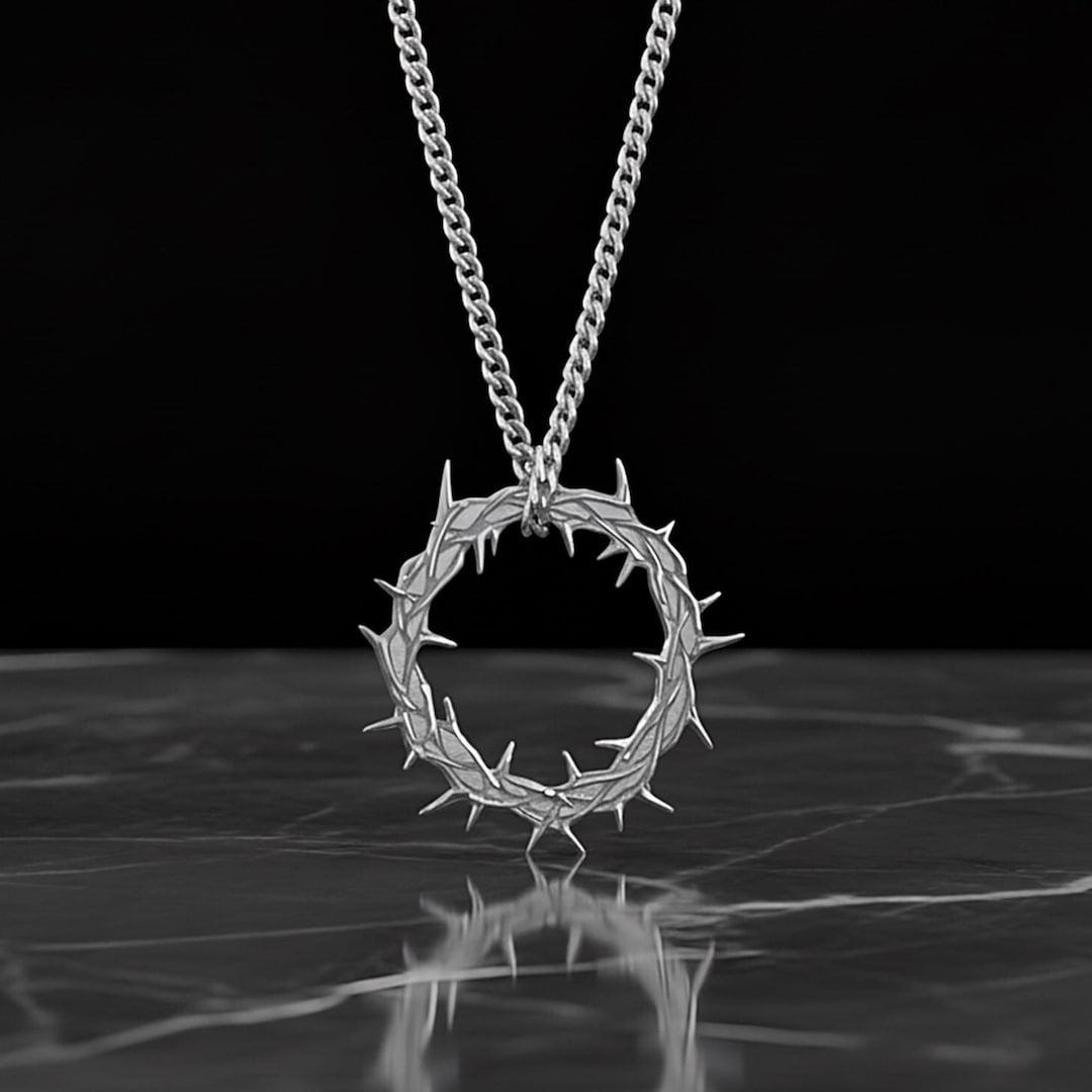 Sterling Silver Jesus Crown of Thorns Necklace: Religious Pendant