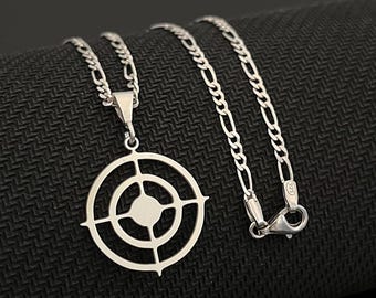 Target Necklace Bullseye Charm Sterling Silver | Archery Jewelry | Gifts For Him