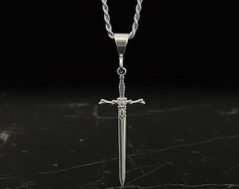 Sterling Silver Knight Sword Pendant: Handmade Crusader Jewelry