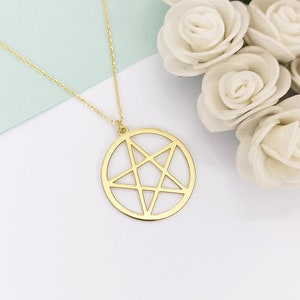 14k Gold Pentagram Necklace: Wiccan Pentacle Pendant