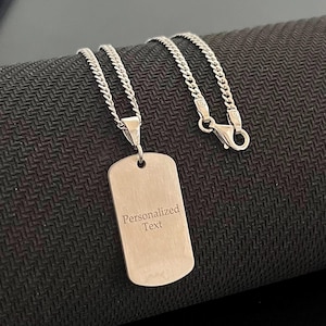 Custom 925 Sterling Silver Military Dog Tag Necklace - Curb Chain