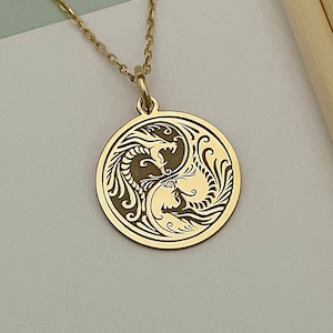 14k Gold Yin Yang Dragon Necklace: Personalized Chinese Pendant