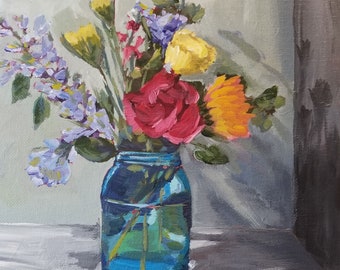 Flowers in Blue Jar - SOLD!