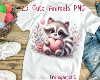 Animals Valentine’s Day Clipart | Watercolor Valentine Animals |25 Cute Love Animals PNG | Valentine Clipart Bundle | Digital Download