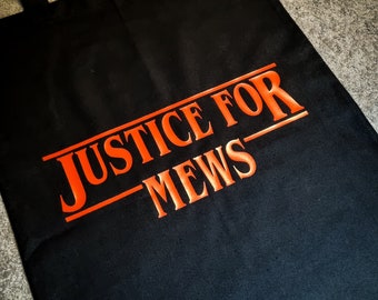 Cosy Book Cult Justice for Mews stranger things reusable tote bag Christmas gift Dustin Henderson cat fan alternative stocking