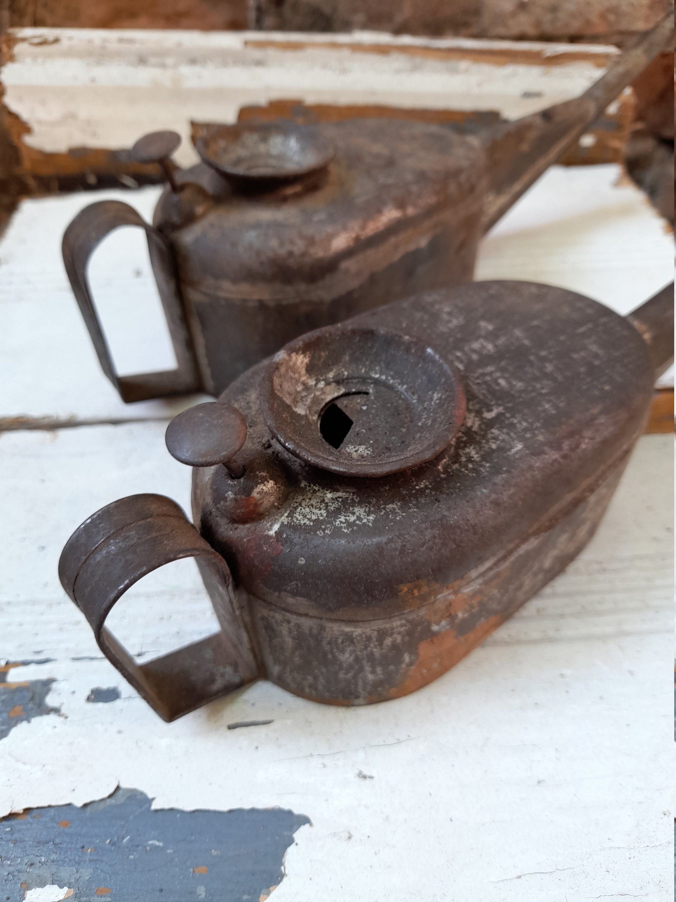 ANTIQUE MOTOR OIL Can Set of Two Metal High Pressure Oiler Etsy