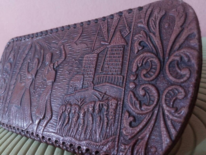 and Spanish Dance! LEATHER SPANISH CARVED Case,Bag,Purse for Glasses Unique Handmade with Beautiful Motifs of Fighting Matador and Taurus