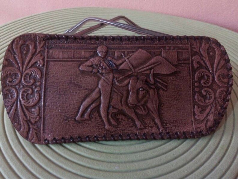 and Spanish Dance! LEATHER SPANISH CARVED Case,Bag,Purse for Glasses Unique Handmade with Beautiful Motifs of Fighting Matador and Taurus