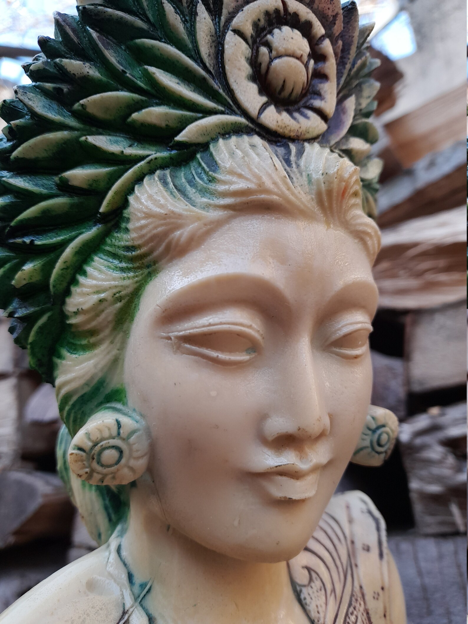 STONE GODDESS SCULPTURE Women with Flower Wreath Hand Carved Etsy