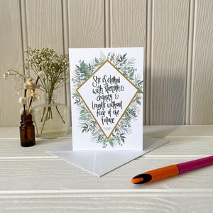 Proverbs 31v25 Card, She is clothed with strength and dignity, Bible scripture card, Gift for her, Encouragement card