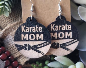 Martial Arts Mom Earrings, Personalized Karate Gift, Sterling Silver