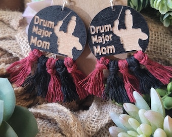 Drum Major Mom Earrings, Sterling Silver Hooks, Fringe Earrings