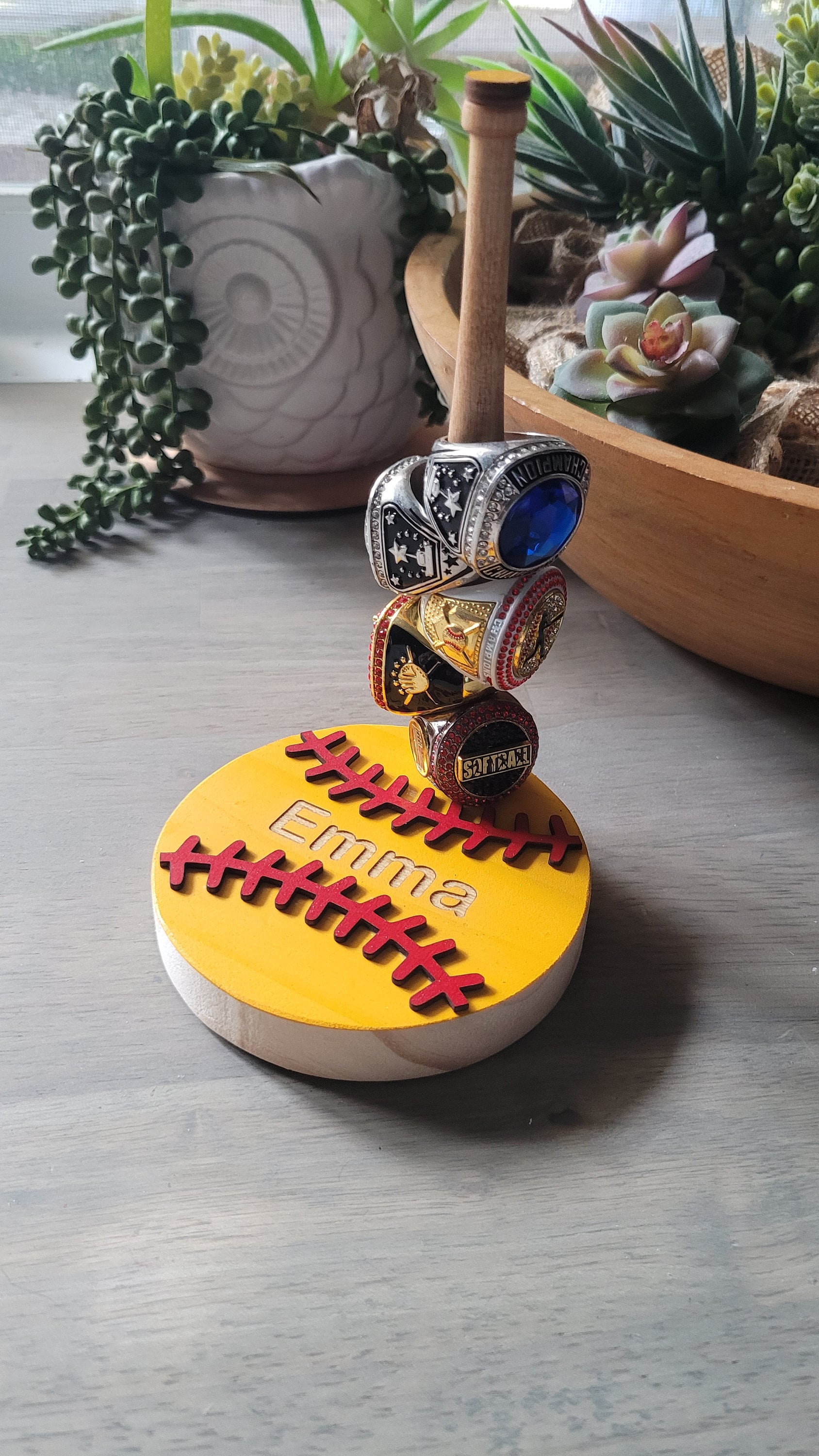 BASEBALL or SOFTBALL RING Holder + Tournament Ring Display + Championship Ring Rack + Customized Gift + Ring Stand