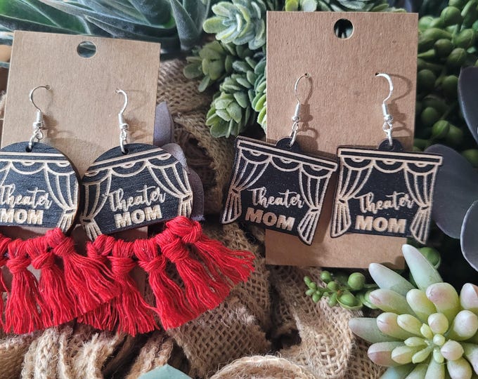 Theater Mom Wood Earrings, Sterling Silver Hooks, Fringe Option