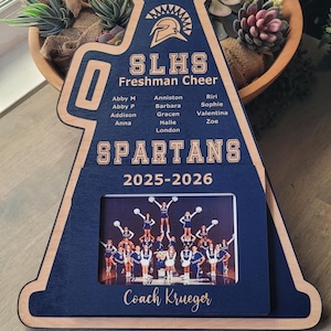 Cheerleading Coach Personalized Gift: Megaphone Plaque, Photo Frame Senior Gift, Nationals