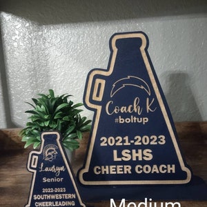 CHEER COACH PERSONALIZED Gift + Mini Coach Plaques + Cheerleader Coach Gift + Megaphone Display + Senior Cheerleader + End of Year Banquet