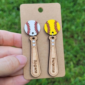 BASEBALL or SOFTBALL EARRINGS + Personalized gift + Baseball Mom + Softball Mom + Baseball Bat Earrings