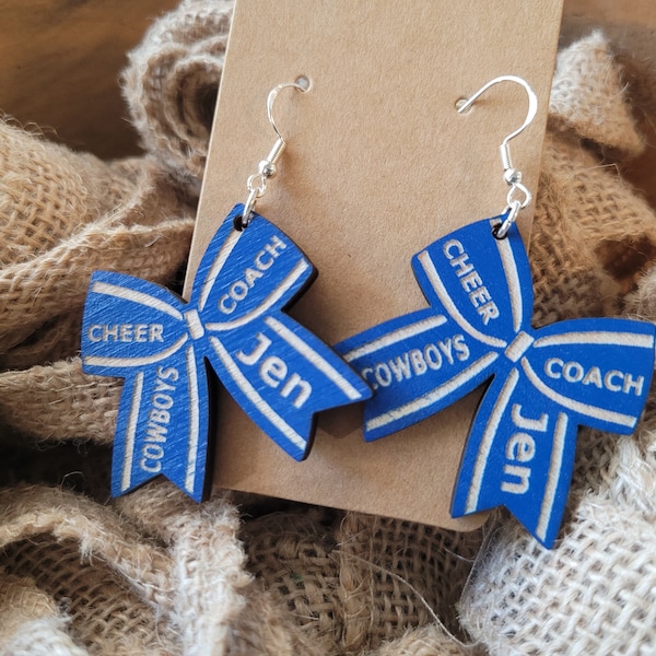 CHEERLEADER BOW EARRINGS + Personalized + Mom + Coach + Cheer Gift + Competition Accessories + Game Day Outfit + Jewelry