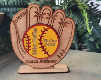 Baseball Softball Coach Plaque Personalized Custom Gift Glove Mit Award Scorekeeper
