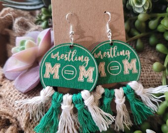 Wrestling Mom Fringe Earrings, Wood & Sterling Silver Hooks