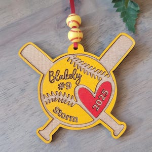 Personalized Baseball/Softball Ornament, Engraved Wood, Team Gift
