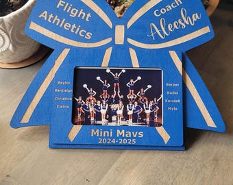 CHEERLEADING COACH FRAME + Coach End of Season Gift + Bow Display + Photo Picture Frame 4x6 Cheer Decoration + Banquet Present Nationals