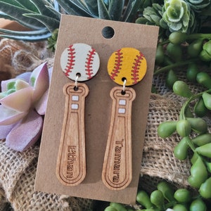 BASEBALL or SOFTBALL EARRINGS + Personalized gift + Baseball Mom + Softball Mom + Baseball Bat Earrings