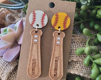 BASEBALL oder SOFTBALL OHRRINGE + Personalisiertes Geschenk + Baseball Mom + Softball Mom + Baseballschläger Ohrringe