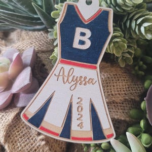 CHEERLEADER UNIFORM ORNAMENT + Cheer Mom + Coach Gift + Goodie Bag + Banquet + End of year + Easter Basket tag Personalized