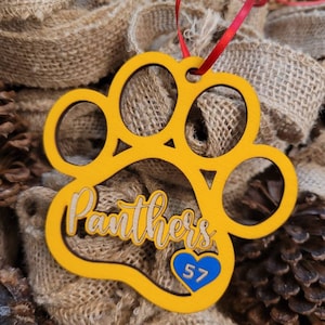 TEAM MASCOT ORNAMENT + Personalized Sports Christmas Ornament + Panthers + Tigers + Cats + Dawgs + Lions + Bears + Jaguars + Coach gift paw