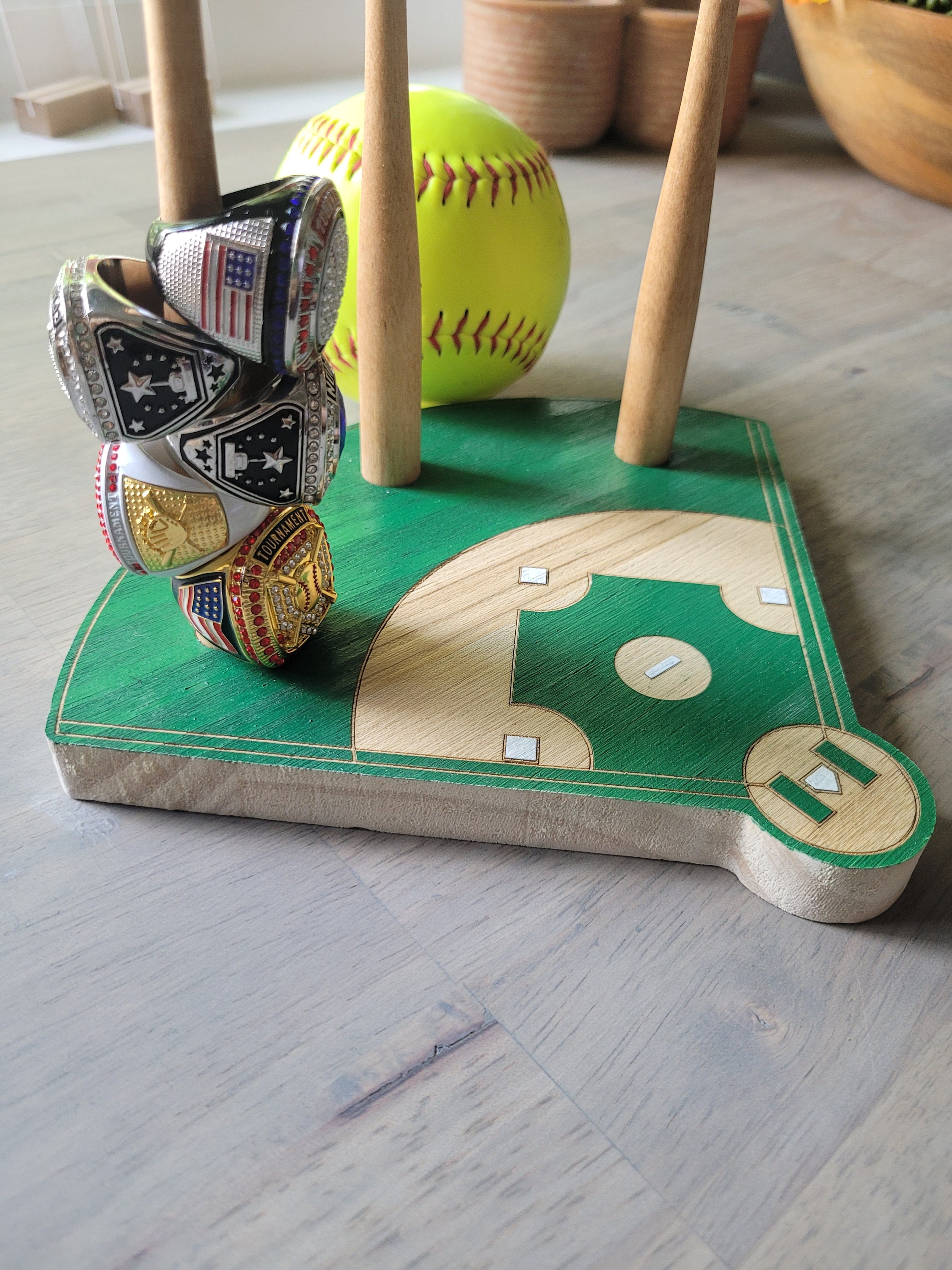 BASEBALL or SOFTBALL RING Holder + Tournament Ring Display + Championship Ring Rack + Customized Gift