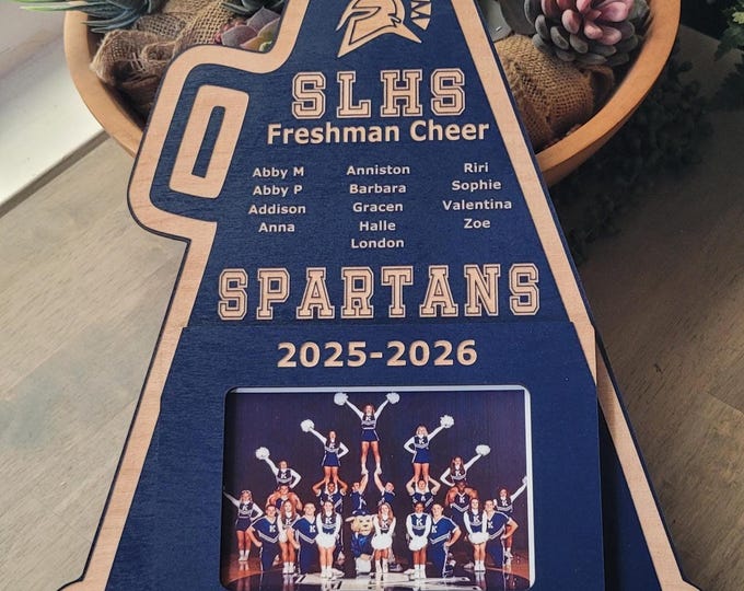 Cheerleading Coach Personalized Gift: Megaphone Plaque, Photo Frame Senior Gift, Nationals, Graduation