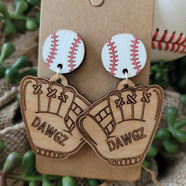 BASEBALL or SOFTBALL EARRINGS + Personalized gift + Baseball Mom + Softball Mom + Baseball Glove Earrings