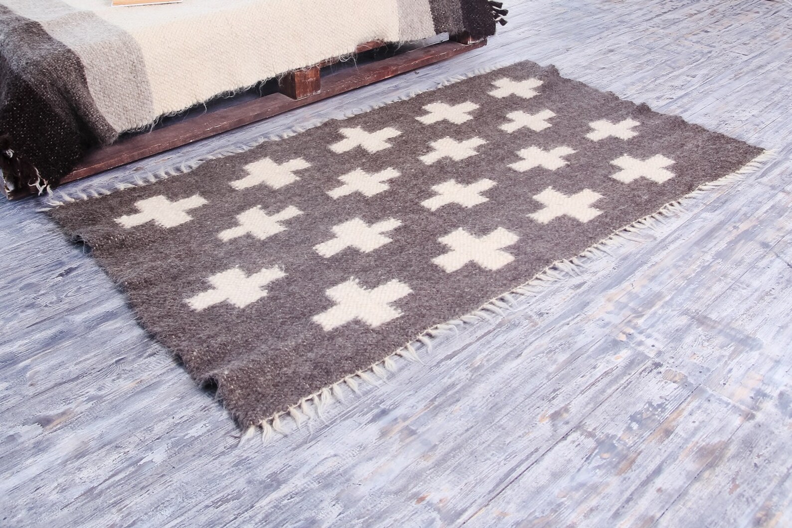 Swiss Wool Rug Handwoven Large Gray Woven Carpet Mid-century - Etsy