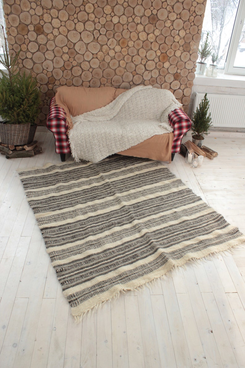 Throw Blanket Grey Heavy Queen Size Natural 100 Wool Plaid Etsy