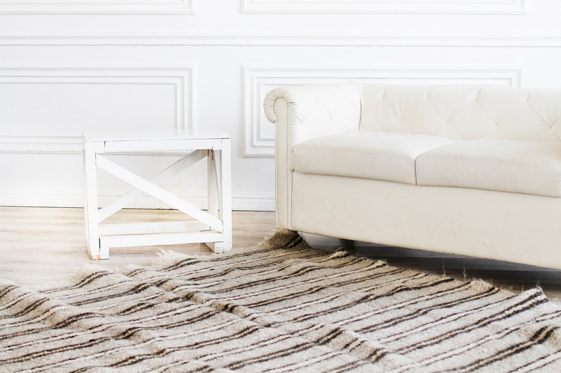 Striped Grey Wool Blanket Queen Size Organic Bespread Sheep Etsy