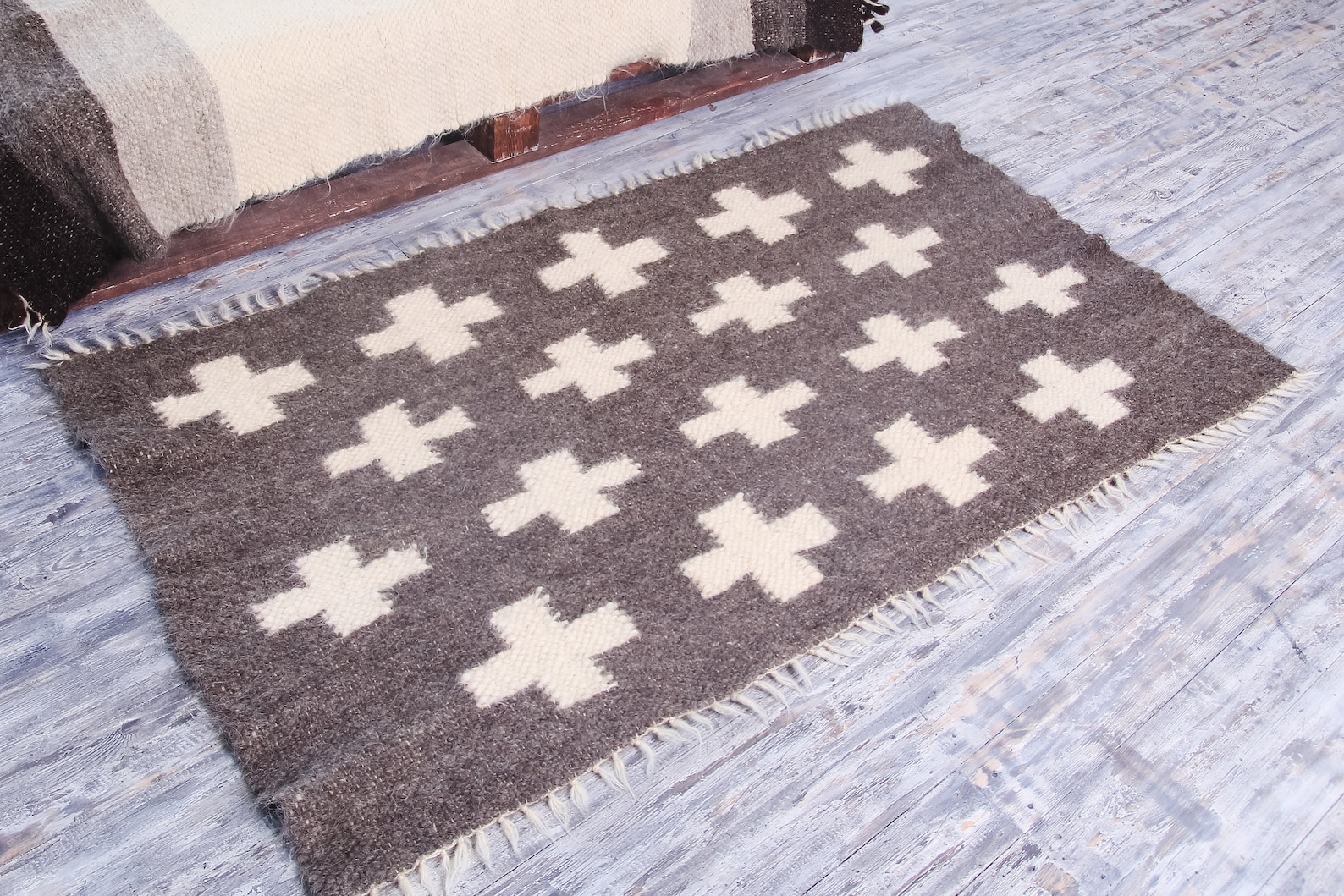 Swiss Wool Rug Handwoven Large Gray Woven Carpet Mid-century - Etsy