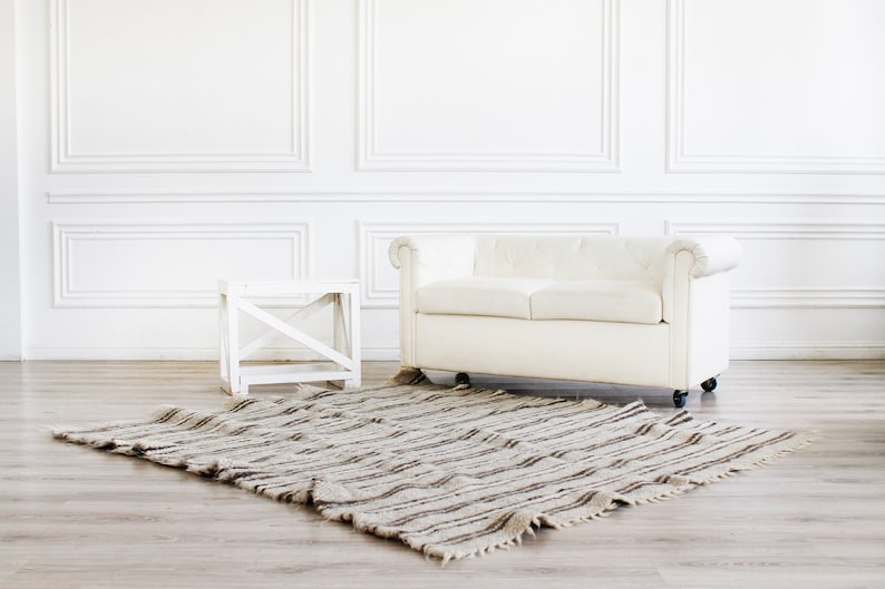 Striped Grey Wool Blanket Queen Size Organic Bespread Sheep Etsy