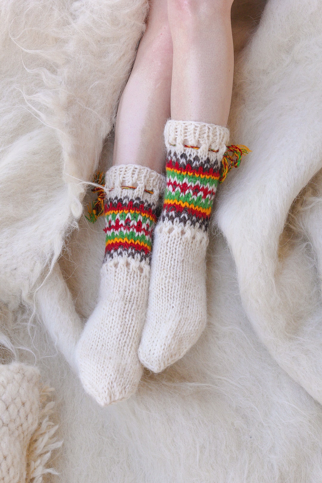 Hand Knitted Pure Sheep Wool Socks for Women, Knit Winter Socks