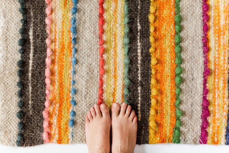 100 Wool Yellow Rug Rag Bedroom Stylish Boho Throw Rug Etsy