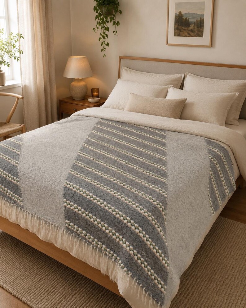 Handwoven pure wool rugs, Swedish Gray Wool living room modern rug, Scandinavian rug runner, Handmade woven carpet, Sheep wool rug rag image 5
