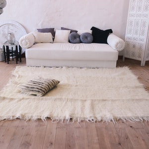 Swedish white Wool living room modern rug, Scandinavian rug runner Handwoven pure wool rugs, Handmade woven carpet, Sheep wool rug rag