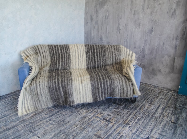 Throw Blanket Grey Heavy Queen Size Natural 100 Wool Plaid Etsy