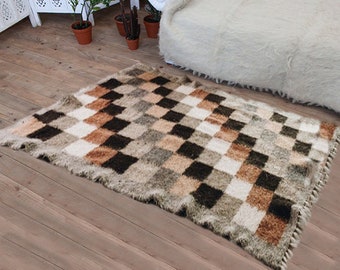 Chess floor rug, Handmade rug, Rugs for hallway,  Modern area rug with squares, 100% Wool berber Carpet for livingrooom, Contemporary rugs