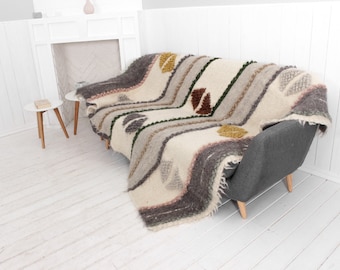 Grande manta de lana pesada hecha a mano nueva para salón, Gruesa nórdico manta de tiro del sofá Colcha marrón oriental acento Manta pequeña